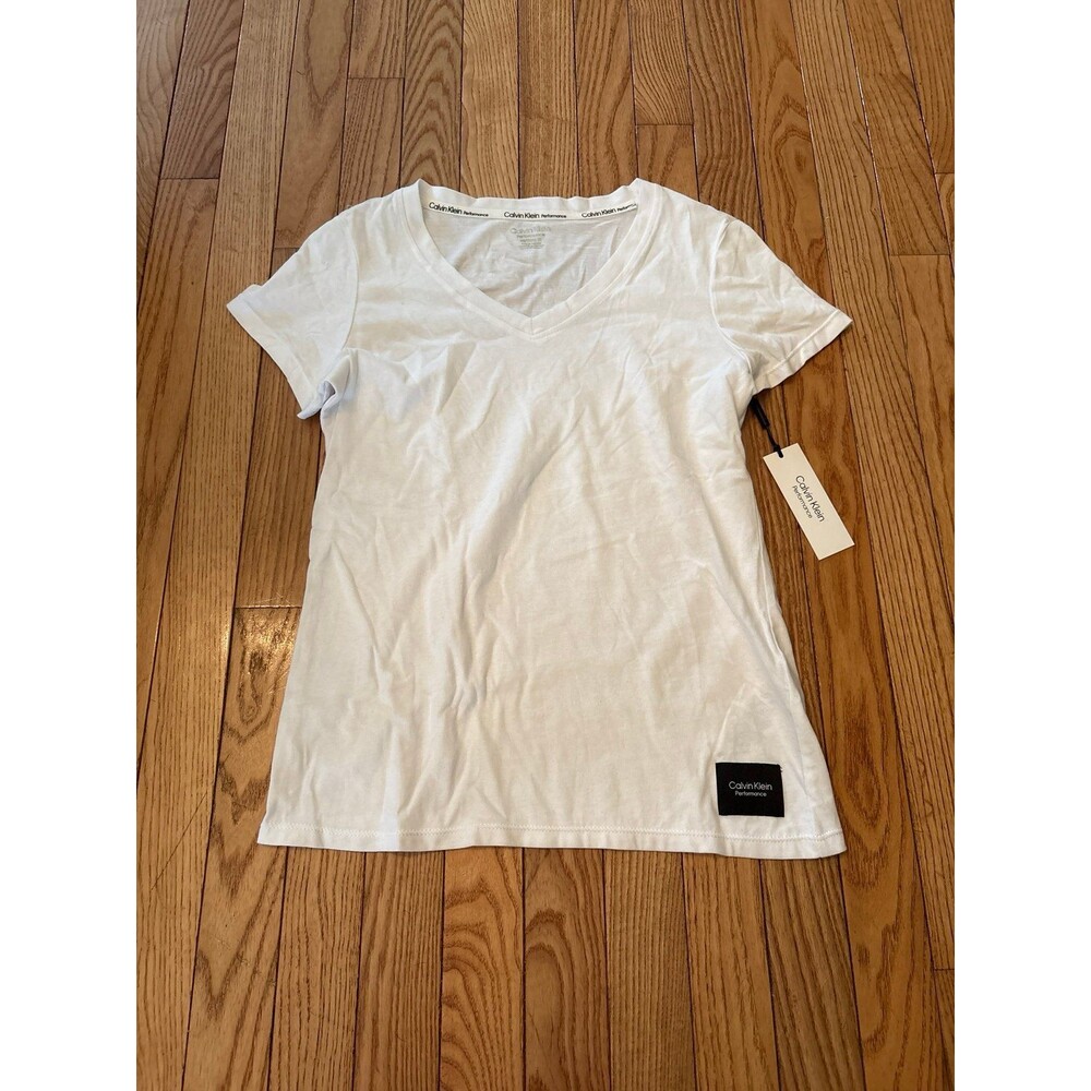 Calvin Klein performance womens tshirt top white vneck Basic layering old money